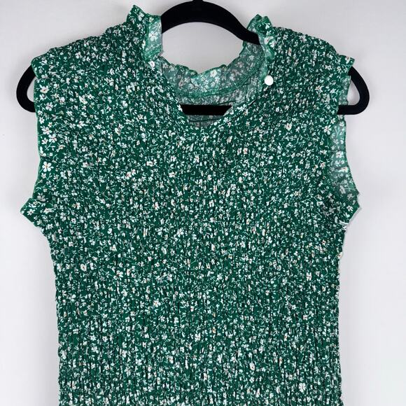 SHEIN Dresses & Skirts - NWOT Shein Curve Women 2XLarge Smocked Floral Sleeveless Dress Green Ruffled